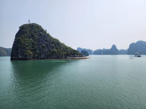 Lime stone hill in the middle of Ha Long Bay.
