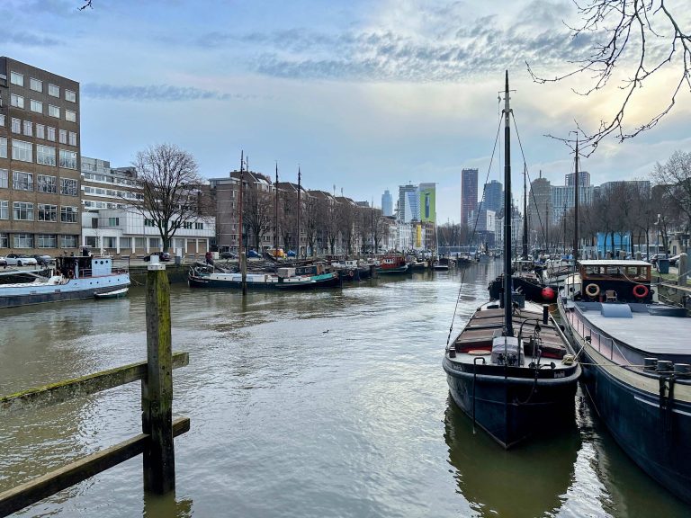 Boats in the harbor in Rotterdam