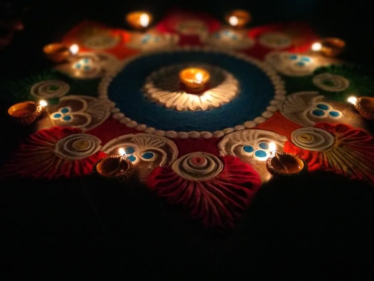 diwali diya – candles and sand mandala