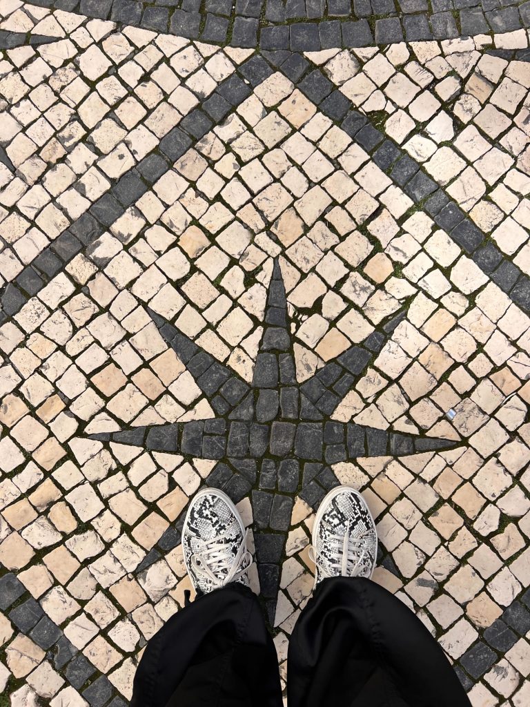 shoes standing on cobblestones