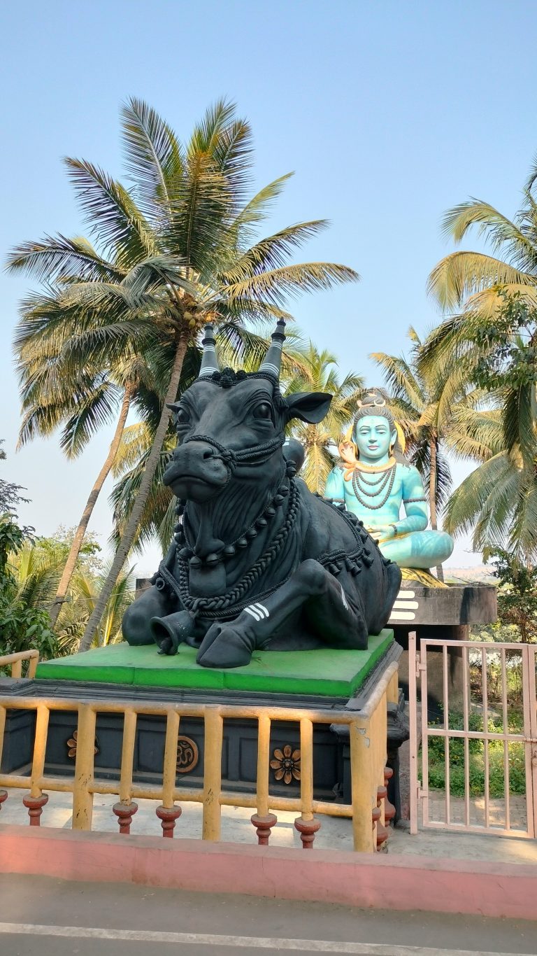 Nandi Maharaj seating in front of Lord Shiva, Kanerimath, Kolhapur Maharashtra India.