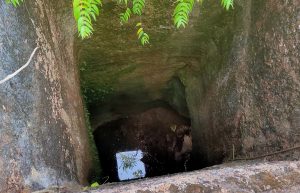 Ancient man-made well atop hills, squarely excavated from top to bottom to store rainwater.