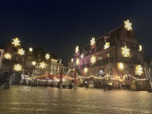 Nijmegen city at night with lights in the Netherlands