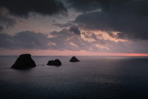 The "Tas de pois". Sunset on the cliffs of Pen-Hir in Brittany.