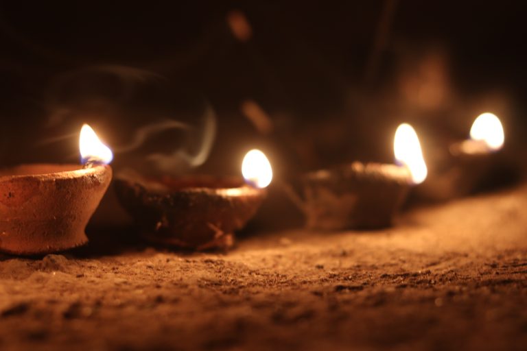 Diya, Indian oil lamp, Diwali Diya in the village