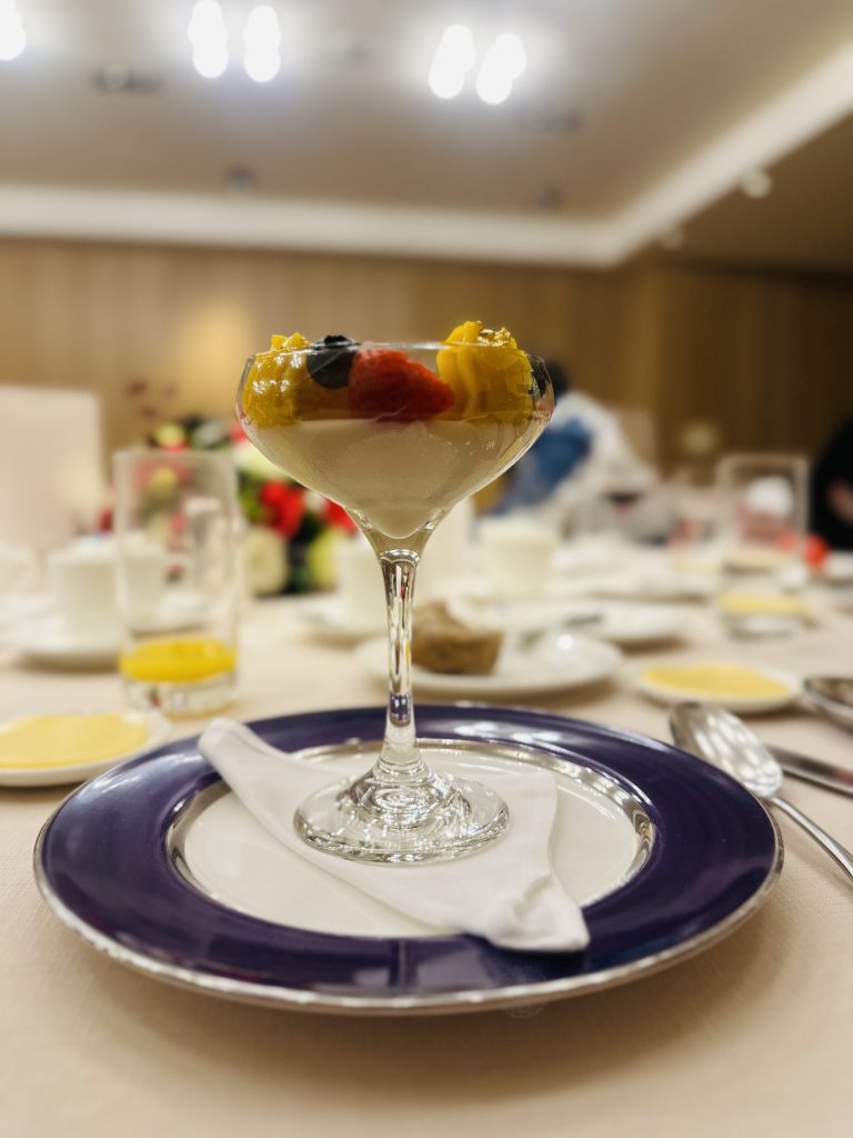 An Ice cream in a glass and served for the guests in a restaurant.