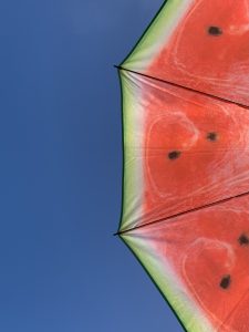 Watermelon umbrella and blue sky
