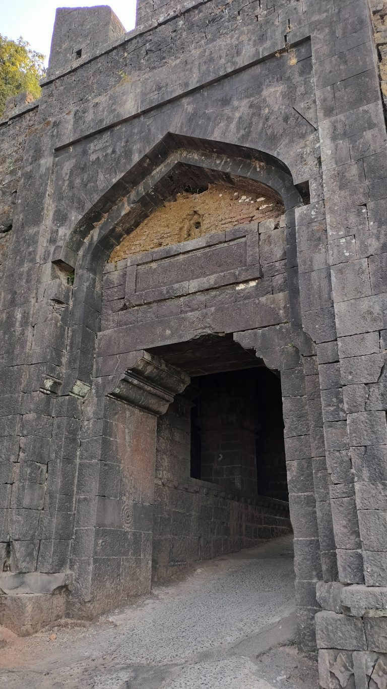 Ancient 3 Door (Teen Darwaza) side view from outside of Panhalgad near Kolhapur India