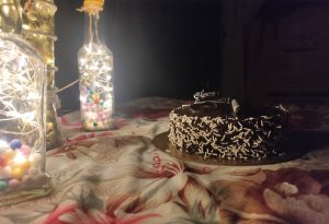 Decoration for celebration with cake & creative night lamp
