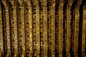 Black and golden coffered ceiling in a European palace