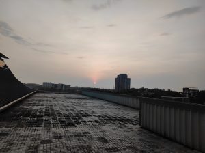 Sunset from a building rooftop at CyberPark Kozhikode
