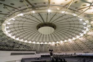 Huge lighting array on a stadium's top dome