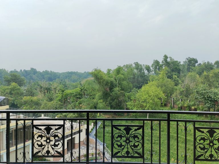 Sylhet forest viewed from a balcony with floral designs