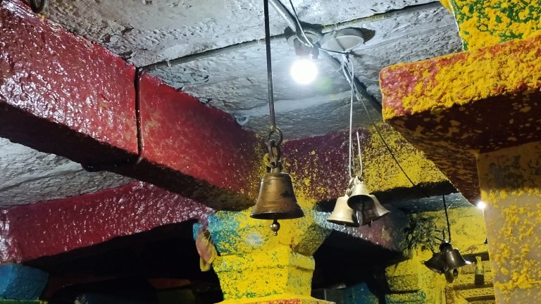 Hanging bells of brass in a temple. We see this type of bells in Hindu temple.