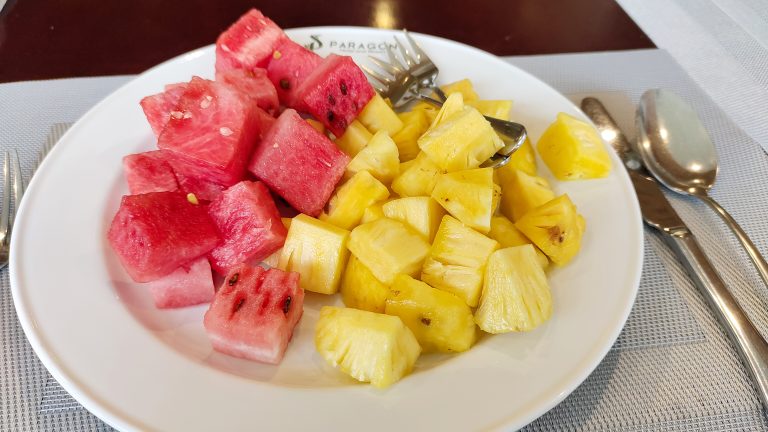 Pineapple and watermelon on a plate.