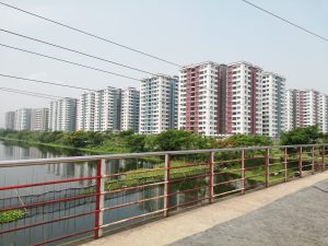 Apartments and water pond at Uttra, Dhaka, Bangladesh