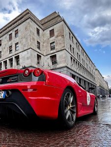 Beautiful red Ferrari in the rain