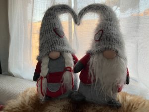 View larger photo: A romantic pair of Tomtes with their hats forming a heart, watching over luck and health during the camper journeys.