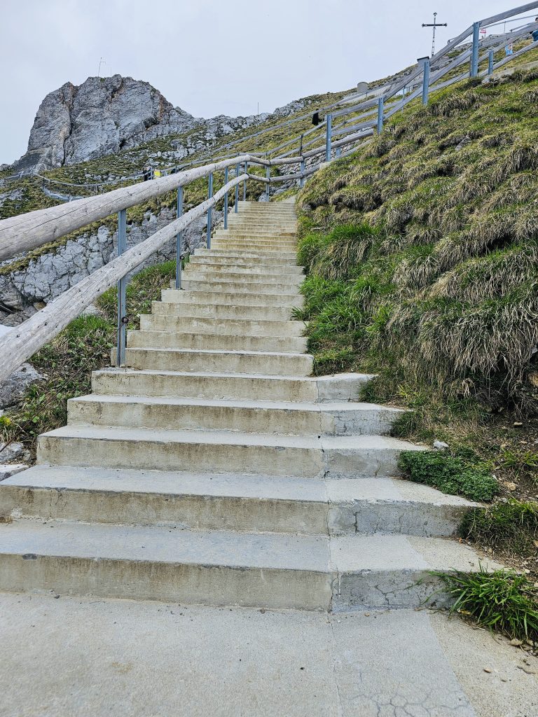 Steps for hiking to the peak. From Mount Pilatus, Switzerland.