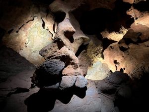 A subterranean cave with rock formations in la vall d'uixó caves, spain.