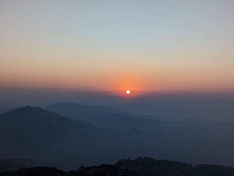 Sunrise over the Himalayan Mountains.