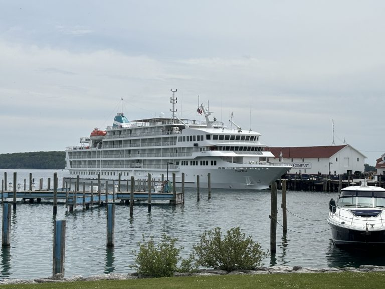 The Canadian cruise ship Pearl Mist docked at Mackinac Island.