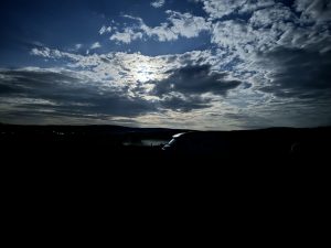 Campervan overnight stay at Musée des Maisons in Nancray, France with a near-full moon