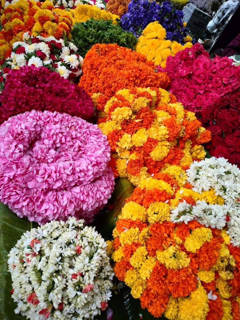 Floral garlands at Flower market, Malleshwaram, Bengaluru