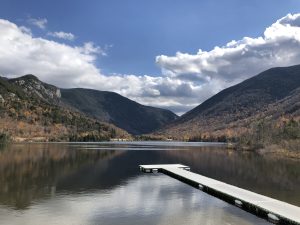 View larger photo: A long dock extends into Echo Lake in the White Mountains of New Hampshire.