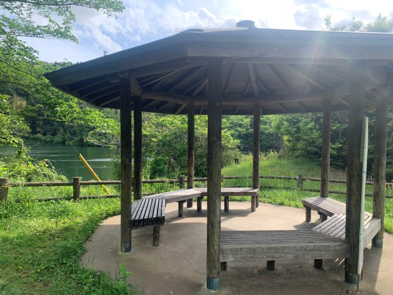 Wooden gazebo in a park. Konakaike Higashiya, Shirasato City, Chiba Prefecture, Japan