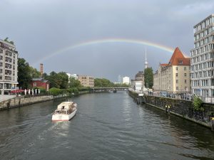 View larger photo: A perfect rainbow sits gently above the river in Berlin, Germany. 