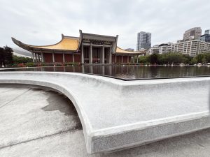 View larger photo: The National Sun Yat-sen Memorial Hall, located in Taipei, Taiwan, with fountain in the foreground.