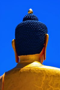 Close up backside shot of buddha statue in ladhak 