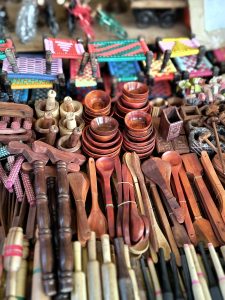 A photo of wooden home utensils in a shop