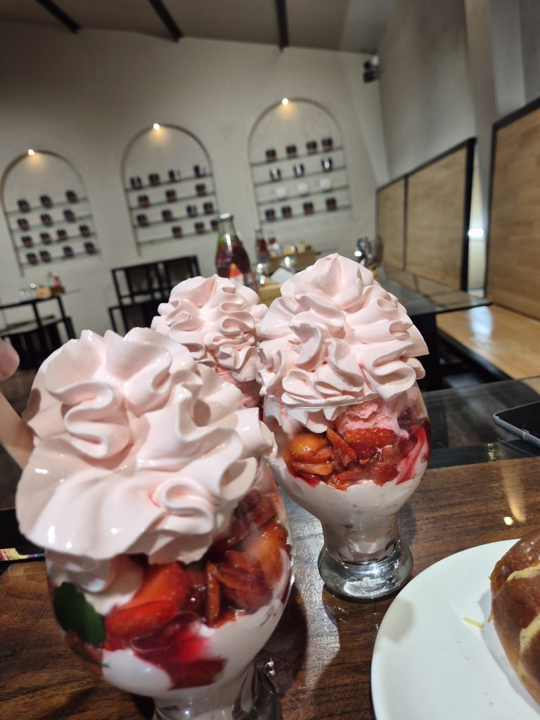 A delicious glass filled with famous strawberry cream from Mahabaleshwar, India