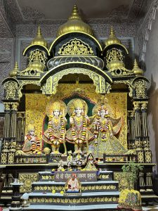 Statues of 3 goddess in Iskon temple in Ahmedabad India. 

