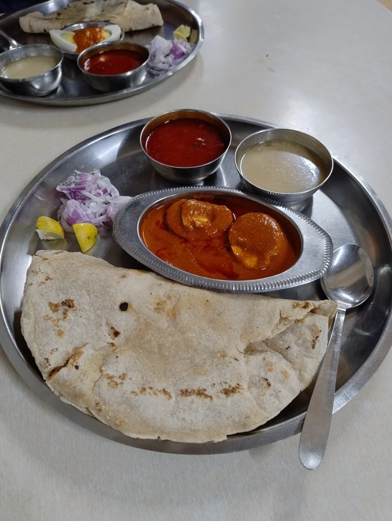 A traditional thali meal from Kolhapur.