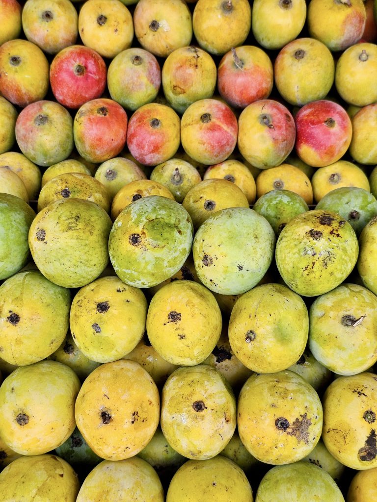 Colourful and ripe mangoes for sale in a market. From Kozhikode, Kerala.