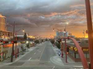 Empty streets at sunset and storm light in Edmonton's Chinatown. (Alberta, Canada)