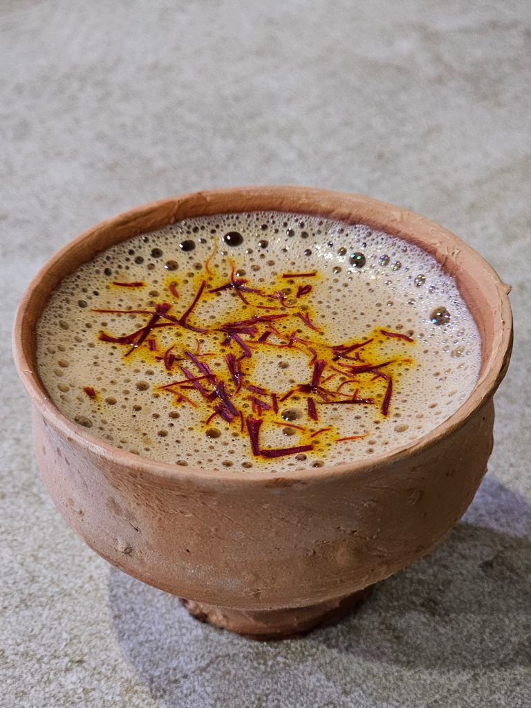 Saffron Tea (Kesar Chai) in a traditional clay cup