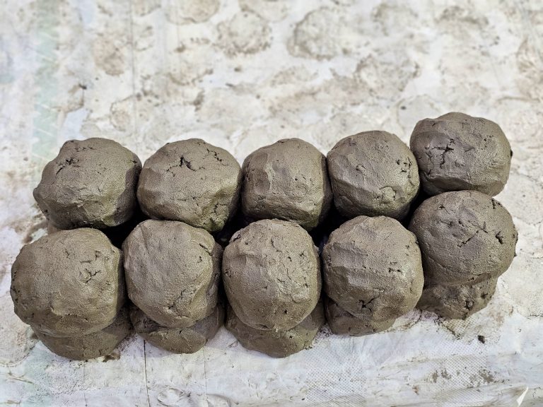 Clay balls moulded from the mud of the Ganga river.