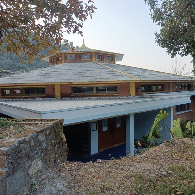 Front view of Dhamma Hall in Nepal Vipassana Centre.