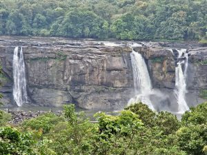 Waterfalls and rainforests in one frame. A long view of Athirappilly Falls.