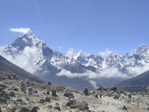 Stunning view of Ama Dablam from the Memorial Point at Thukla.
