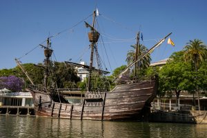 This is a replica of the ship which first sailed around the World, enduring the greatest maritime feat of all times. The original Nao Victoria, commanded by Juan Sebastian Elcano, left Seville in 1519 and returned to the same city in 1522, after circumnavigating the globe for the first time in History.