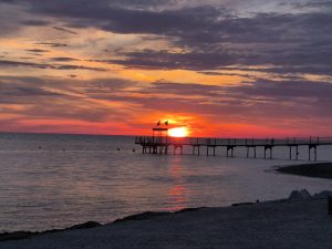 A photo of the sun setting in Durres, Albania