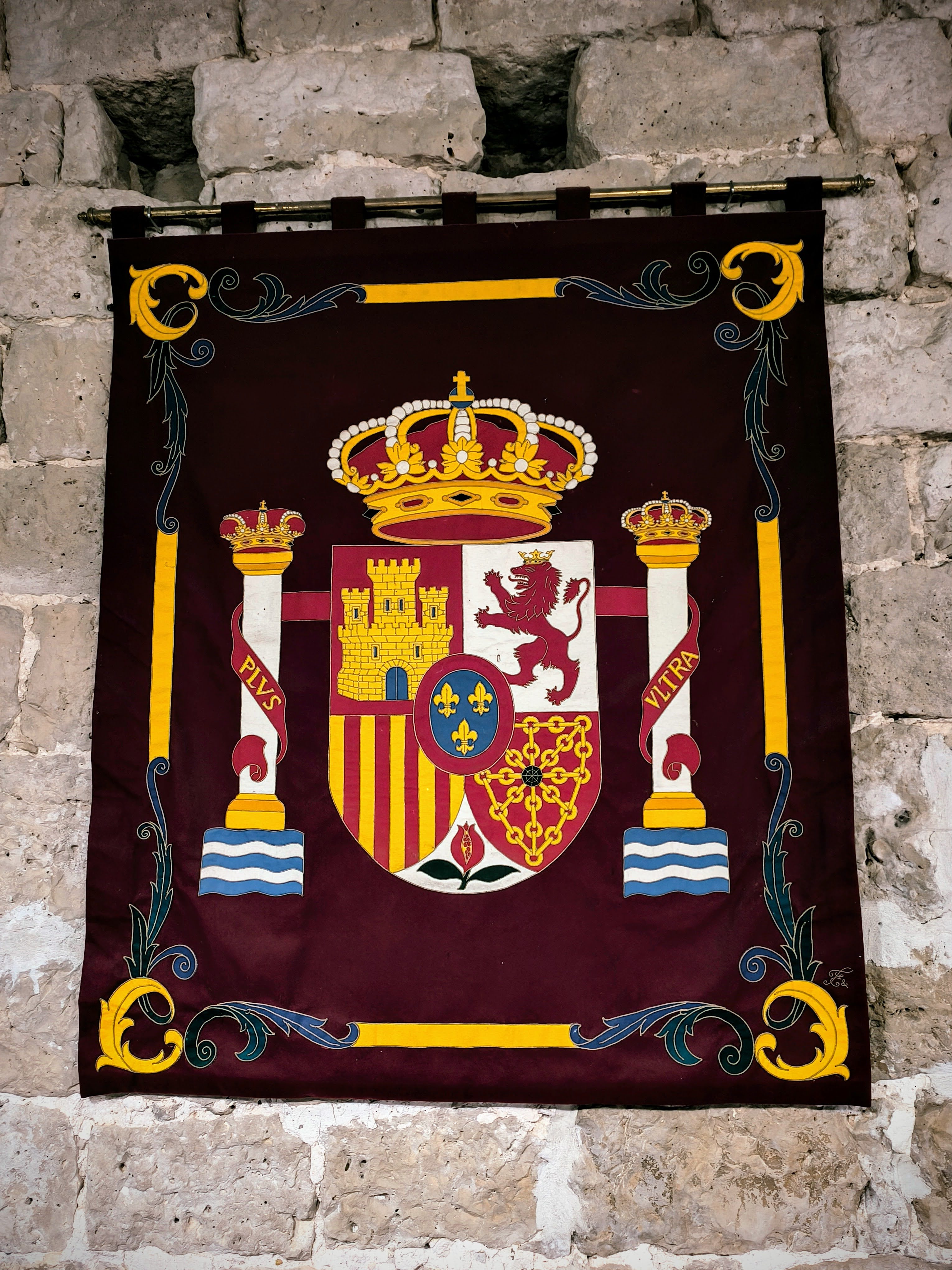 Coat of arms of Spain located at the Castle of Peñafiel, Valladolid, Spain.