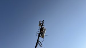 Sector antennas at the top of a building against a sky background in Nabbingo, East Africa