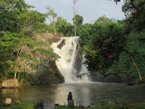 Sezibwa Falls Uganda 2025, closer shot and view of the entire waterfall and lush green vegetation and forest cover surrounding it