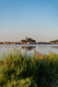The castle of Gruissan in the soft morning light – calm and clear above the Etang de Gruissan.
